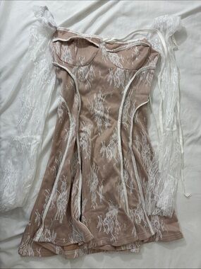 Nude and white lace dress